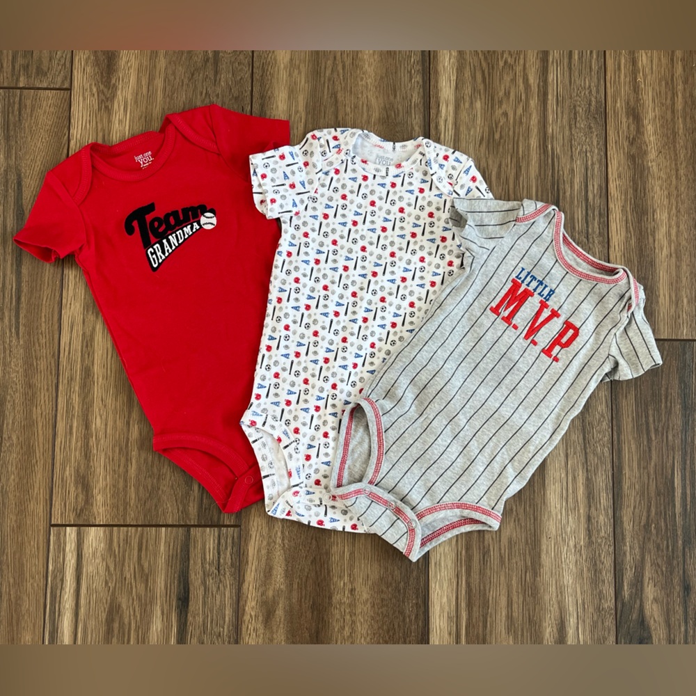 Carter's Just One You Baby Boys 3 Pk Short Sleeve Bodysuit Set, Red Team, 12 mo